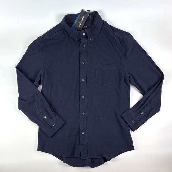 NWT Kenneth Cole L/S Knit Pique Button Up Shirt Mens Sz L Navy Blue Light Weight - Picture 2 of 16